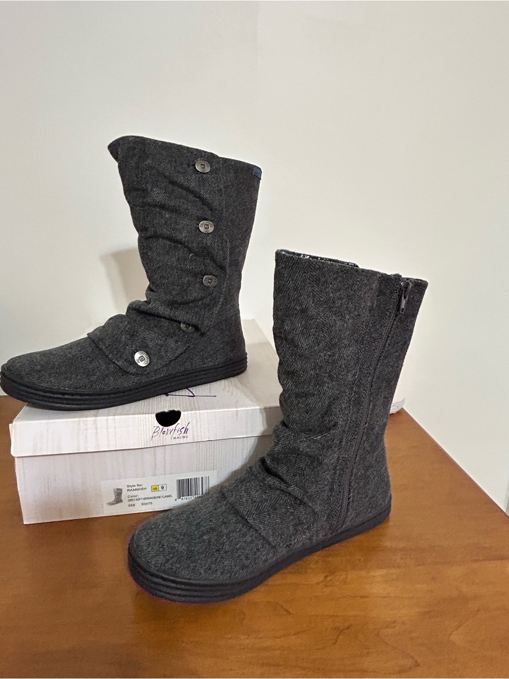 Malibu Women's Charcoal Button Mid-Calf Heeled Boots